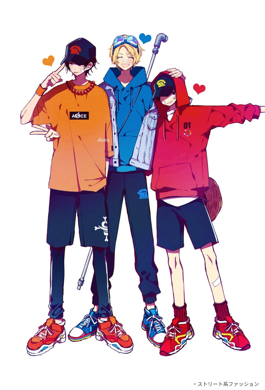 monkey d. luffy, portgas d. ace, and sabo (one piece) drawn by achpyu