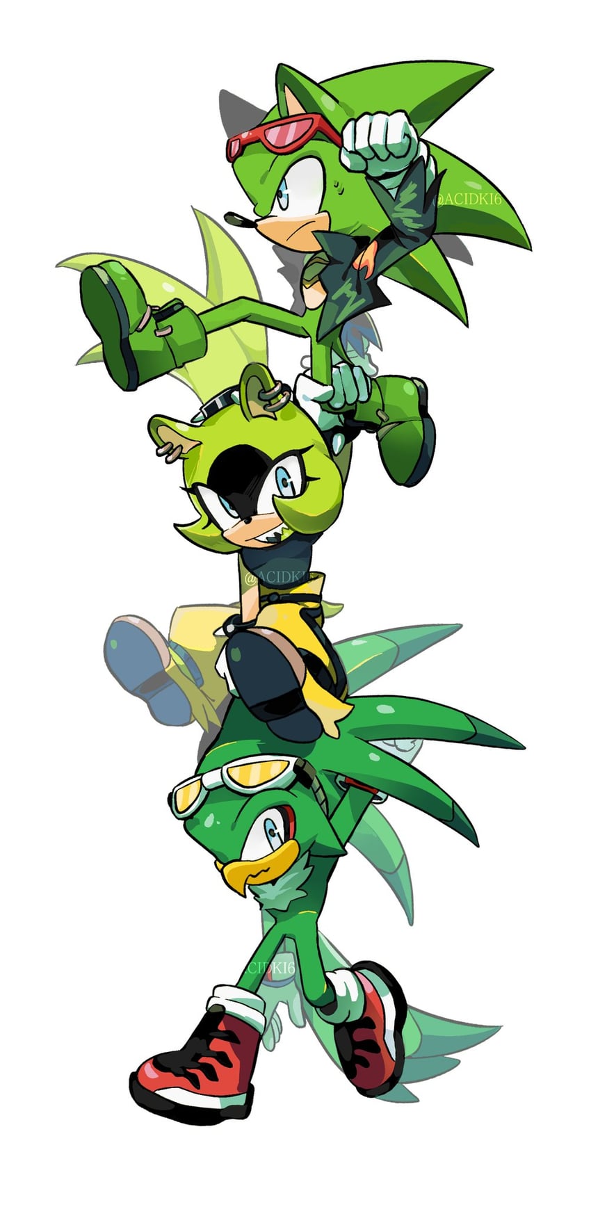 surge the tenrec, jet the hawk, and scourge the hedgehog (sonic and 2 more) drawn by acidki6