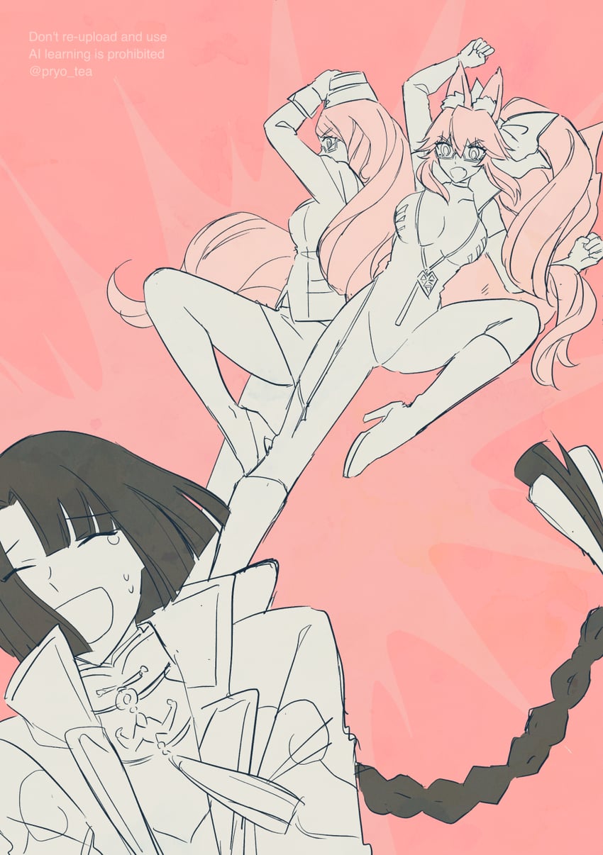 tamamo, koyanskaya, and taigong wang (fate and 1 more) drawn by pryo_tea