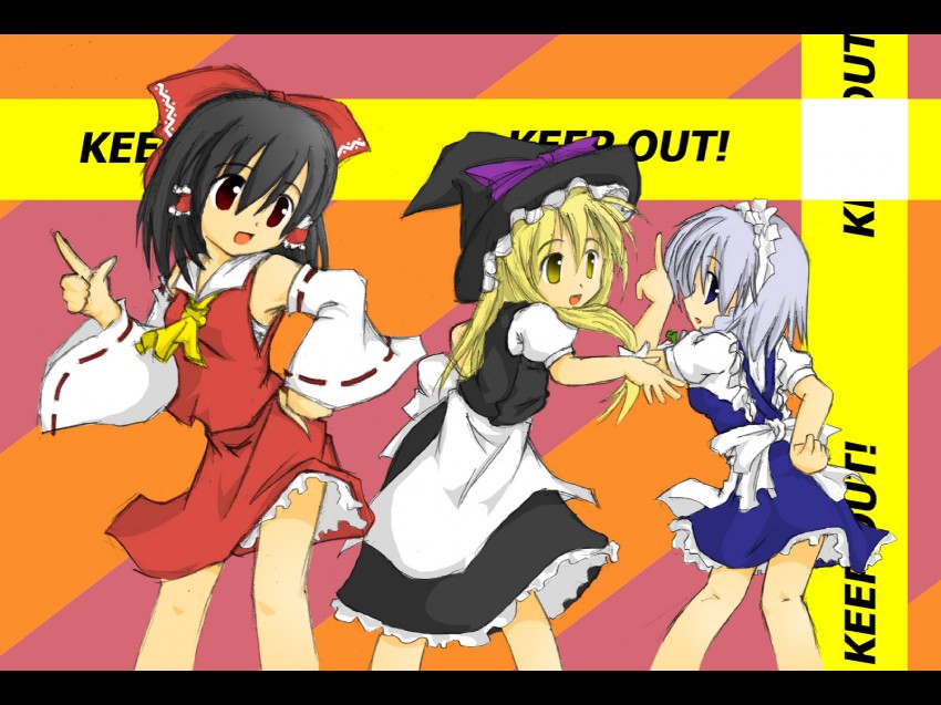 hakurei reimu, kirisame marisa, and izayoi sakuya (touhou and 1 more) drawn by pencilworks