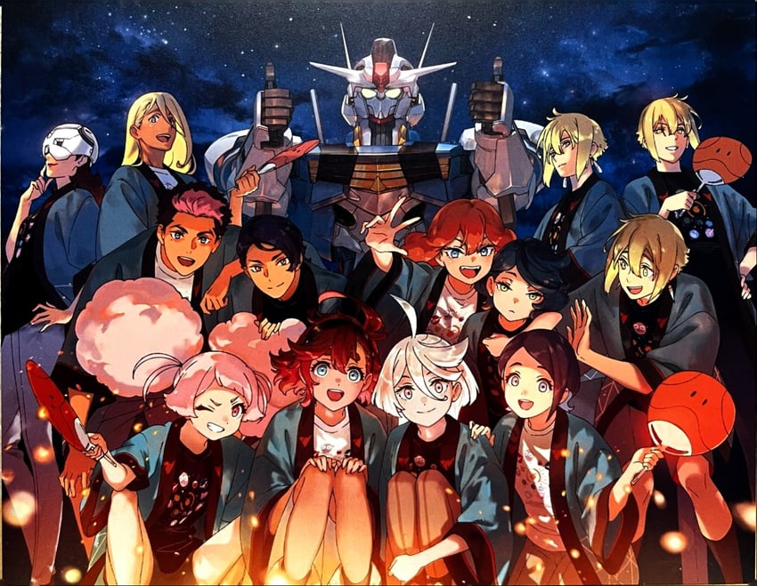 suletta mercury, miorine rembran, haro, guel jeturk, elan ceres, and 8 more (gundam and 1 more)