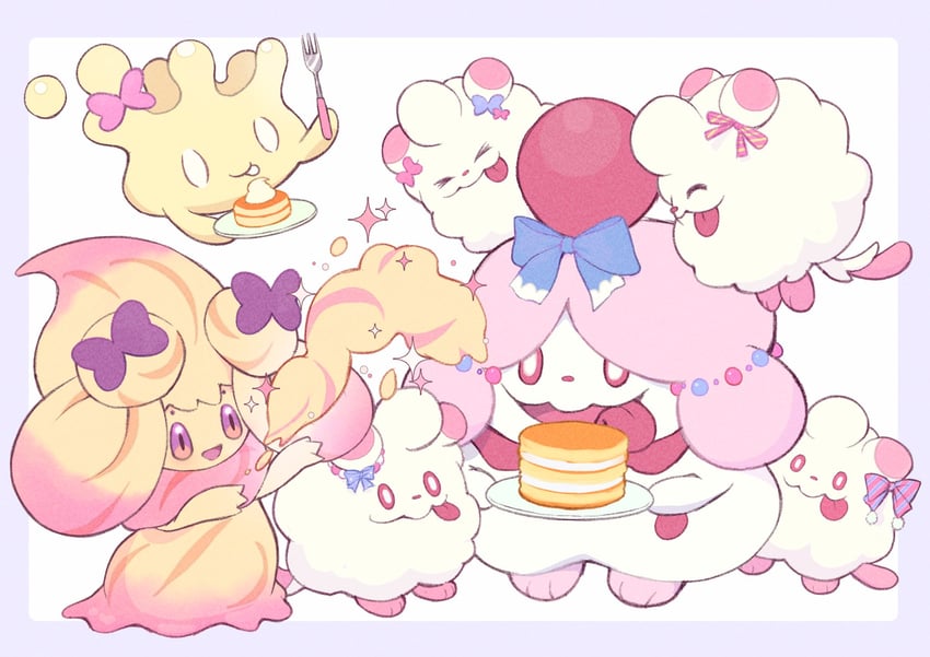 alcremie, swirlix, milcery, and slurpuff (pokemon) drawn by shiro_howa0