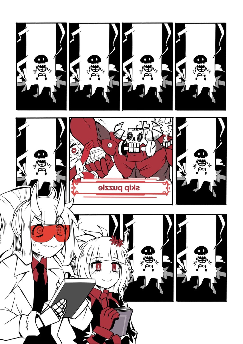 lucifer, helltaker, beelzebub, loremaster, and baphomet (original and 1 more) drawn by demongem