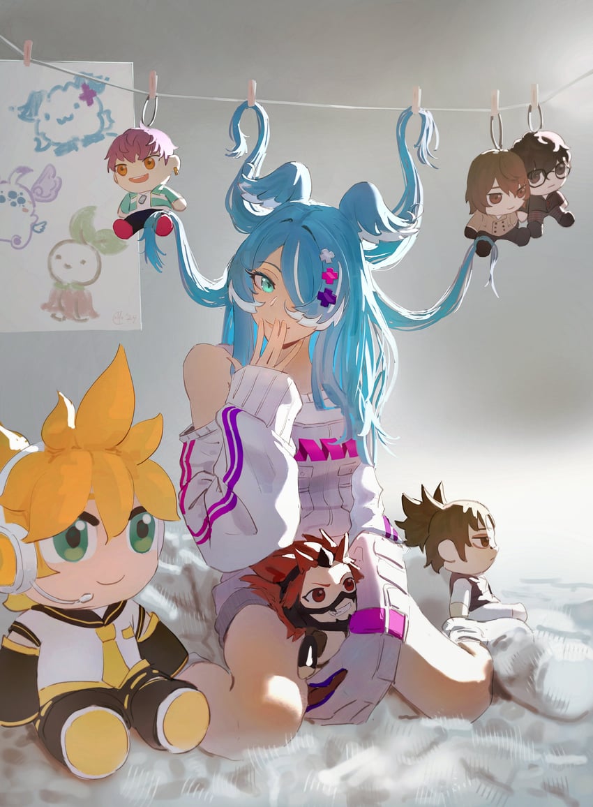 kagamine len, amamiya ren, elira pendora, akechi gorou, kirishima eijiro, and 3 more (vocaloid and 6 more) drawn by mocomiliano