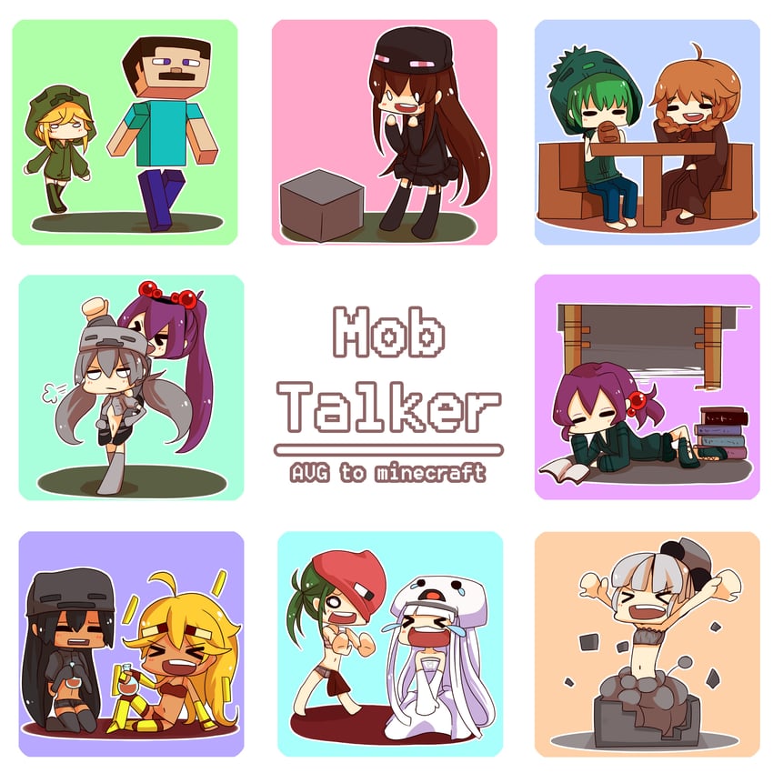 creeper, enderman, steve, cupa, ghast, and 11 more (minecraft and 1 more) drawn by at2.