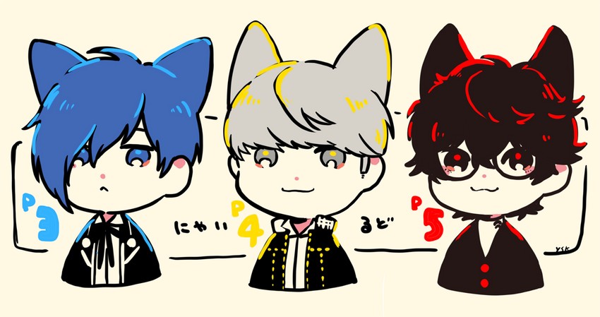 narukami yu, yuuki makoto, and amamiya ren (persona and 3 more) drawn by yasuu!