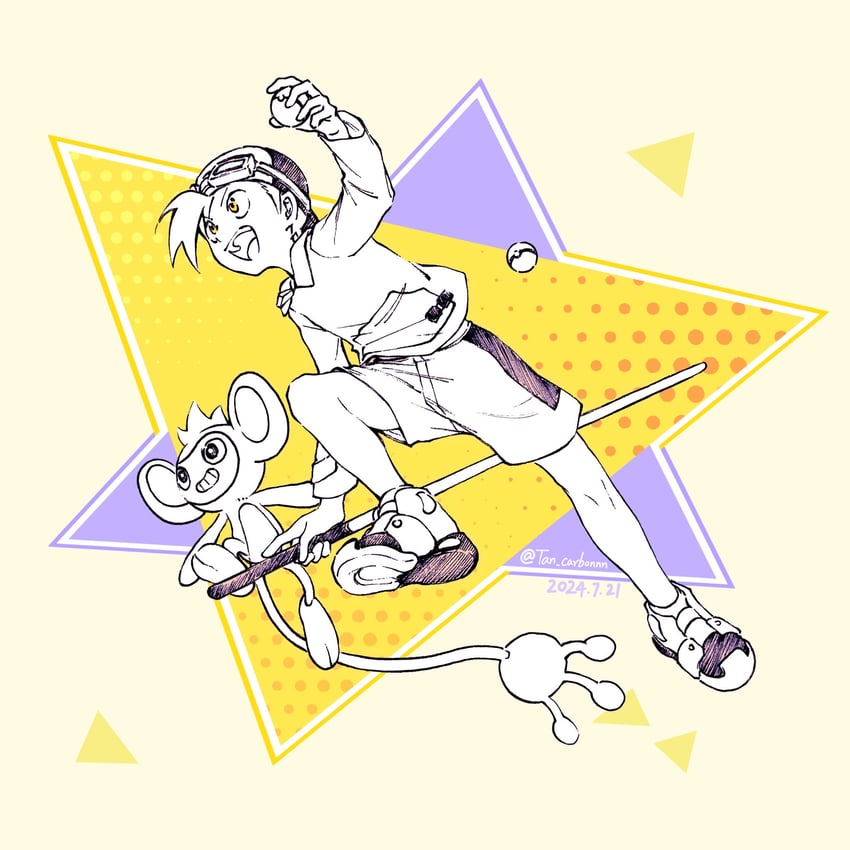 ethan and aipom (pokemon and 1 more) drawn by tan_carbonnn