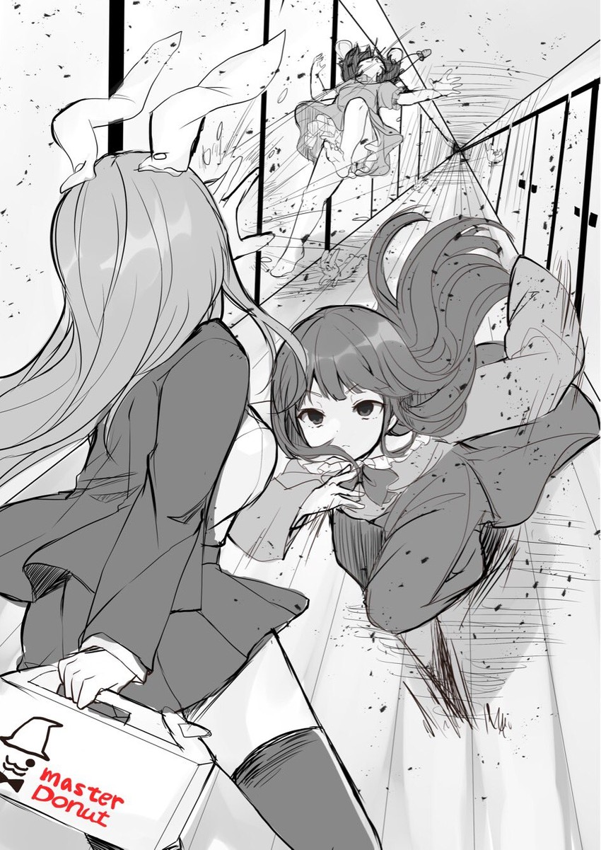 reisen udongein inaba, houraisan kaguya, and inaba tewi (touhou and 1 more) drawn by karasusou_nano