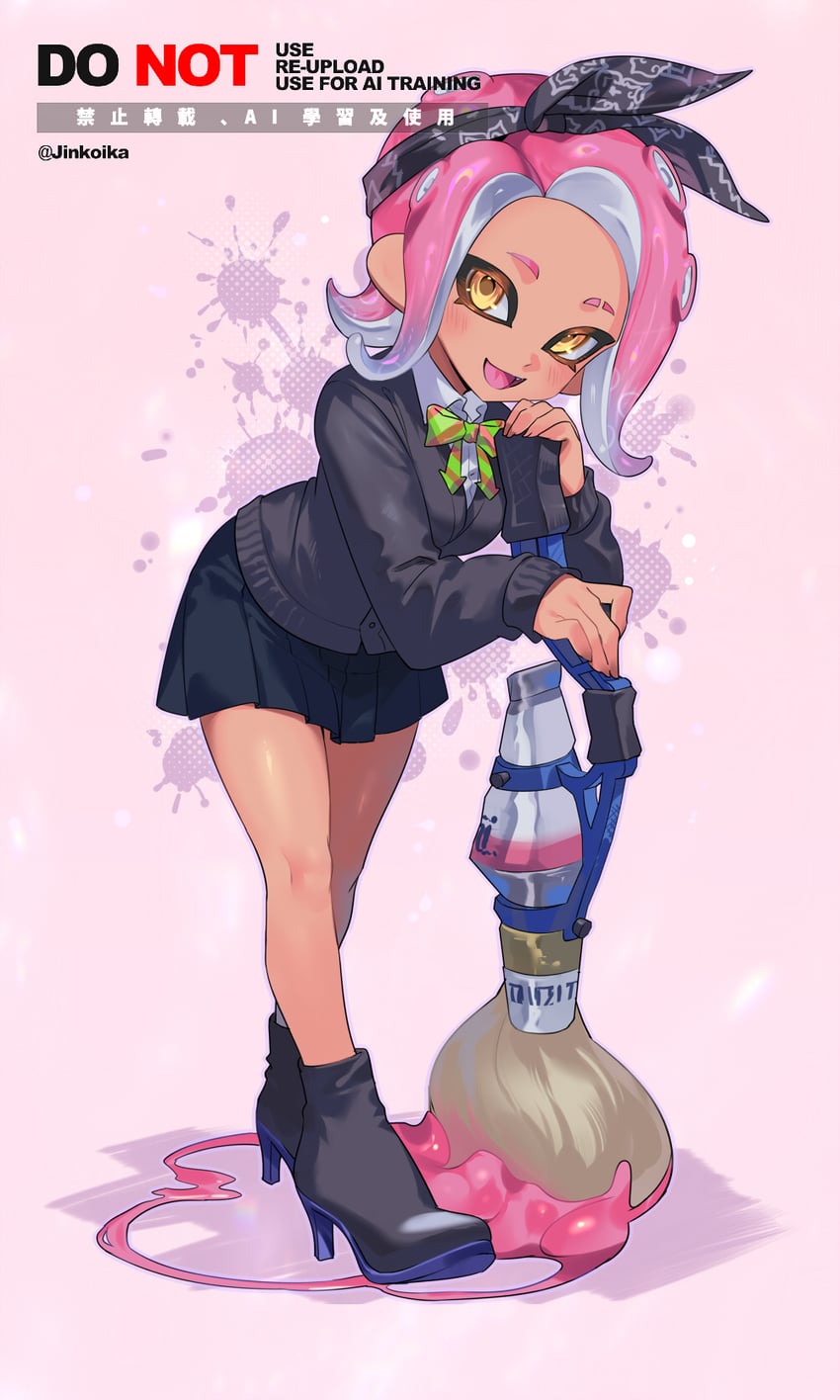 octoling player character and octoling girl (splatoon) drawn by jinkoika