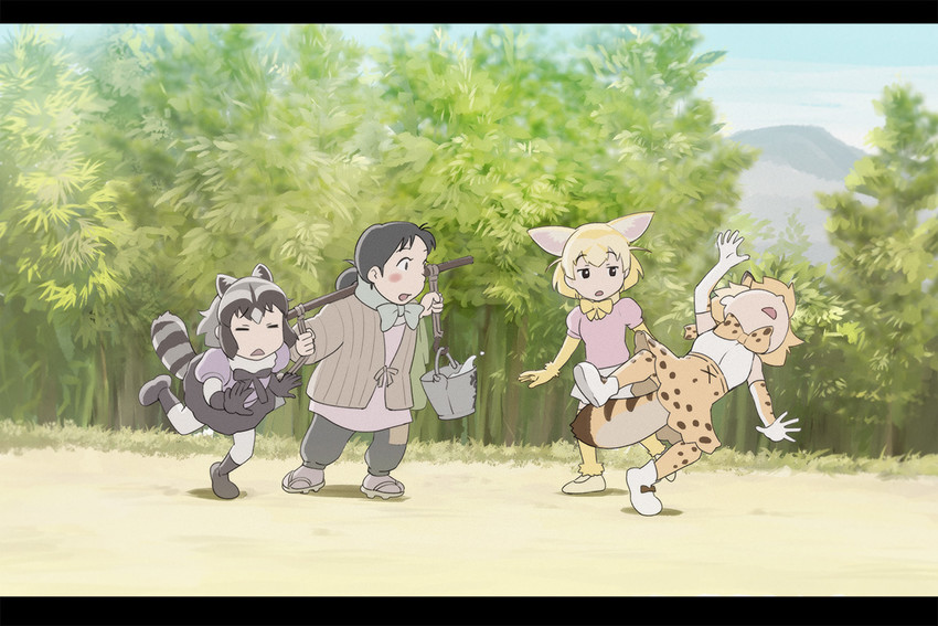 serval, common raccoon, fennec, and urano suzu (kemono friends and 1 more) drawn by ueyama_michirou