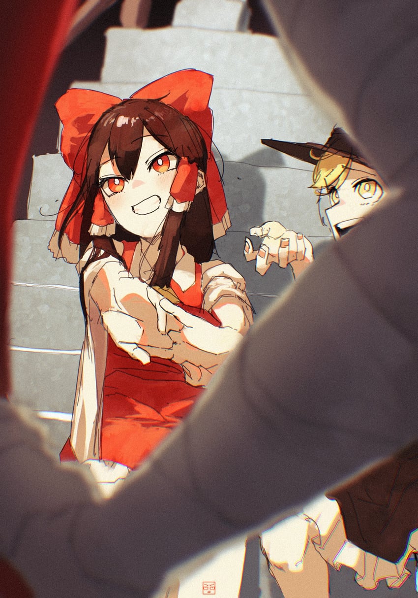 hakurei reimu, kirisame marisa, and ibaraki kasen (touhou) drawn by blast-7