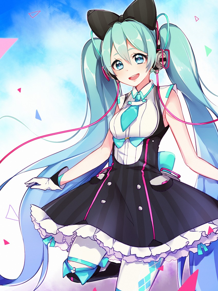 hatsune miku and magical mirai miku (vocaloid and 1 more) drawn by leafwow