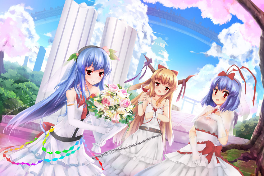 hinanawi tenshi, ibuki suika, and nagae iku (touhou) drawn by shuizao_(little_child)