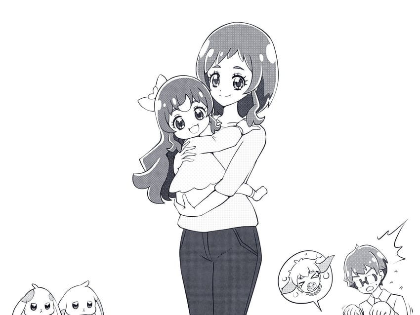 inukai komugi, inukai iroha, toyama satoru, daifuku, and toyama daifuku (precure and 1 more) drawn by @est@