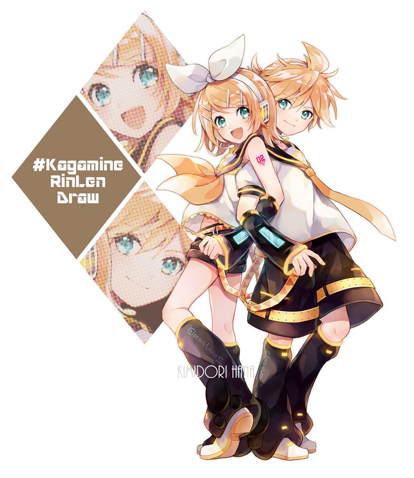 kagamine rin and kagamine len (vocaloid) drawn by hana_(mew)