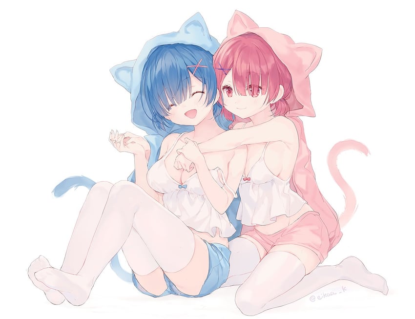 rem and ram (re:zero kara hajimeru isekai seikatsu) drawn by eikaa