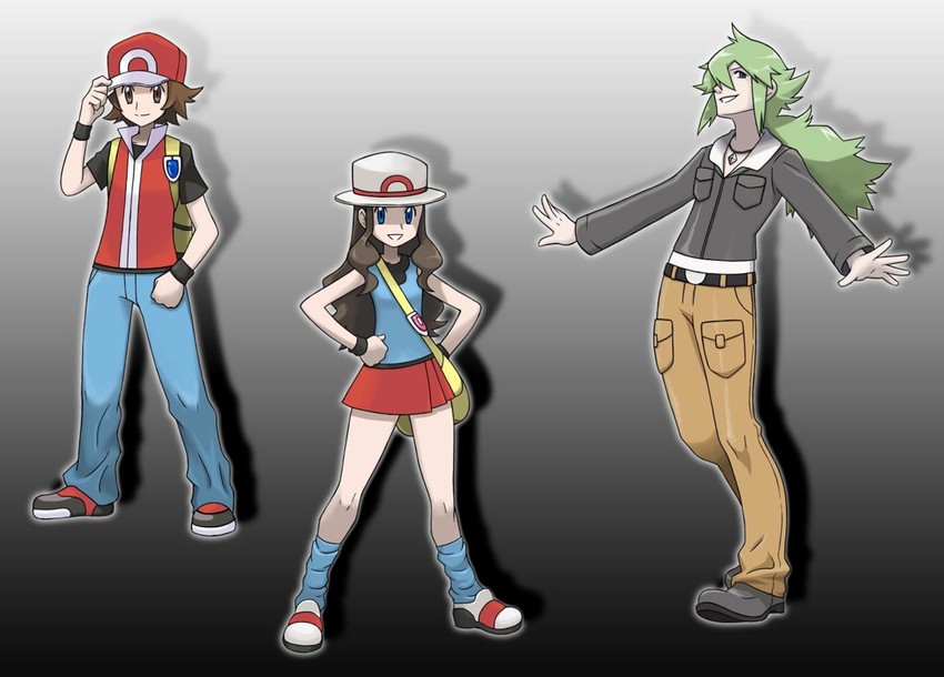 hilda, red, blue oak, hilbert, leaf, and 1 more (pokemon and 3 more) drawn by kusanagi_(nakiaginasaku)