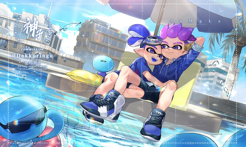 inkling player character, inkling boy, and jellyfish (splatoon) drawn by jinkoika