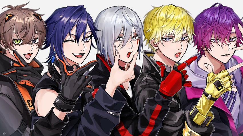 sonny brisko, alban knox, uki violeta, fulgur ovid, and yugo asuma (nijisanji and 1 more) drawn by ss_utr3n