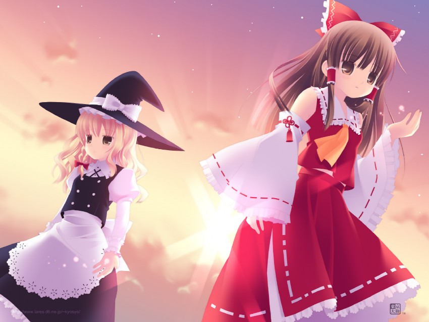 hakurei reimu and kirisame marisa (touhou) drawn by kurasawa_kyoushou