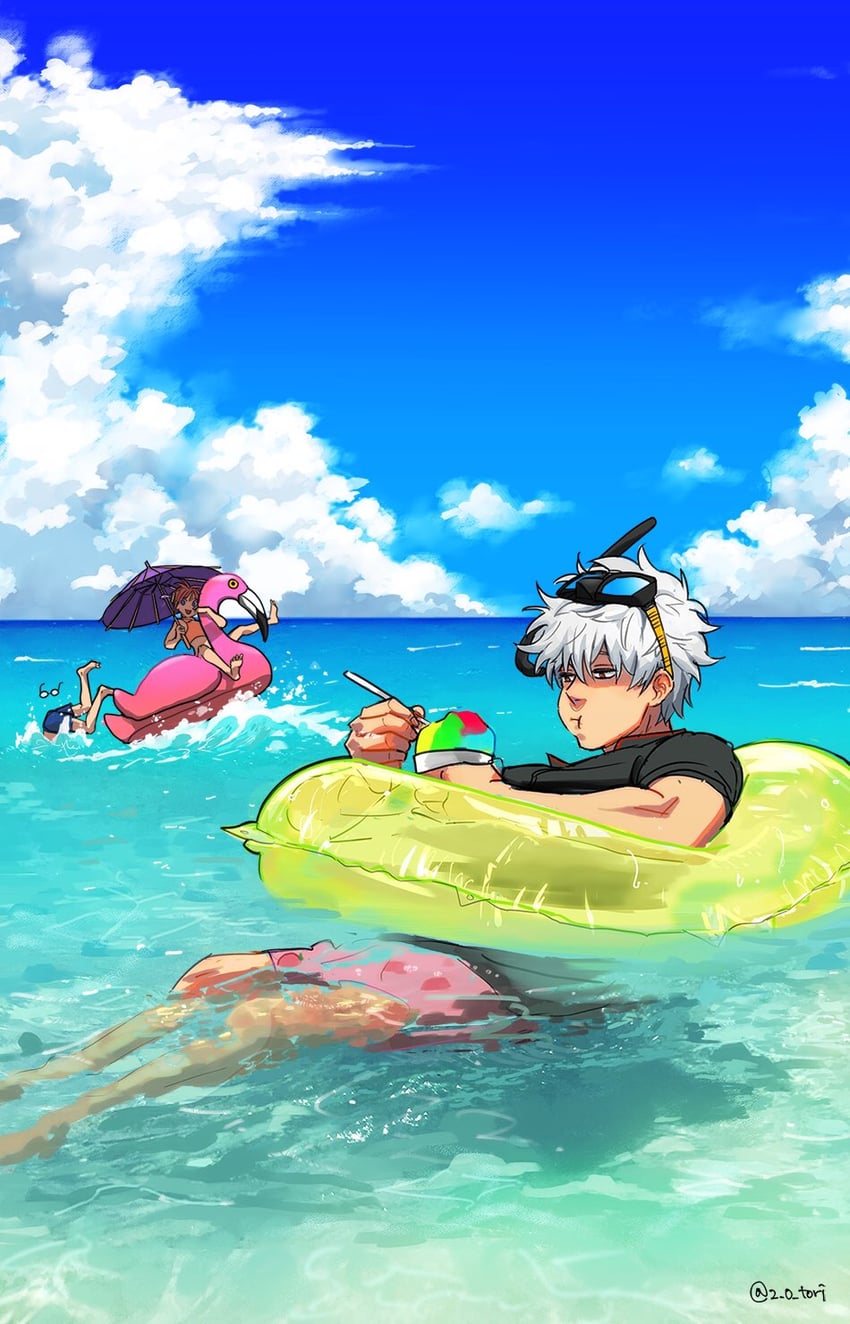 sakata gintoki, kagura, and shimura shinpachi (gintama) drawn by 2_o_tori