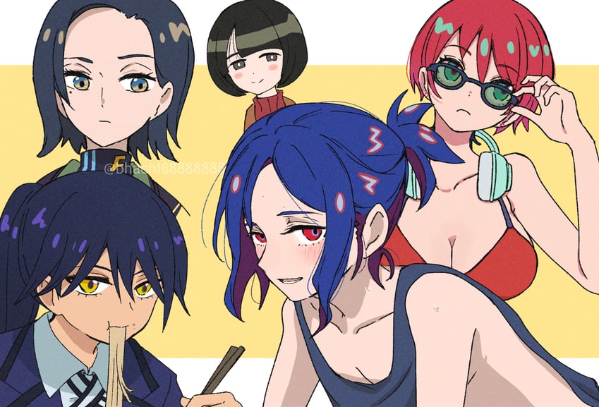 amate yuzuriha, shuji ito, nyaan, shiiko sugai, and comoli harcourt (gundam and 1 more) drawn by bhachi88888888