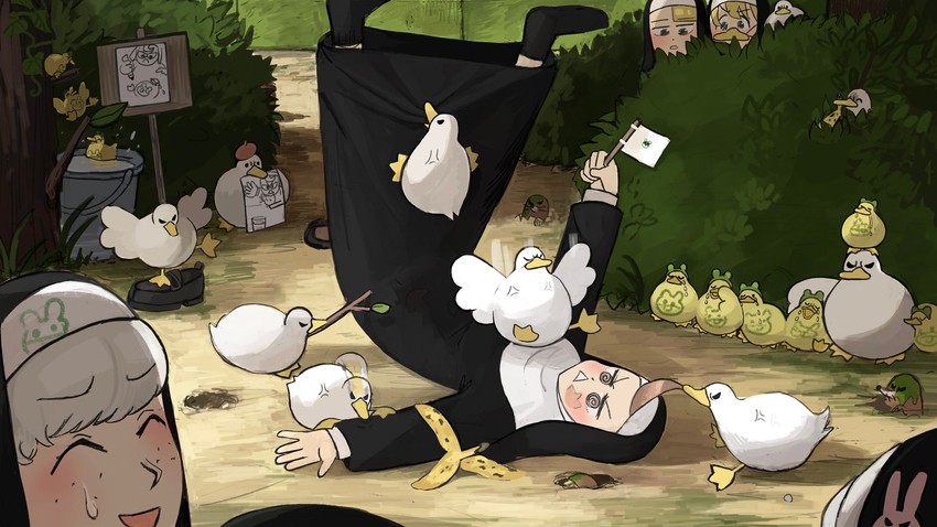 clumsy nun, froggy nun, spicy nun, sheep nun, and bunny nun (little nuns) drawn by diva_(hyxpk)