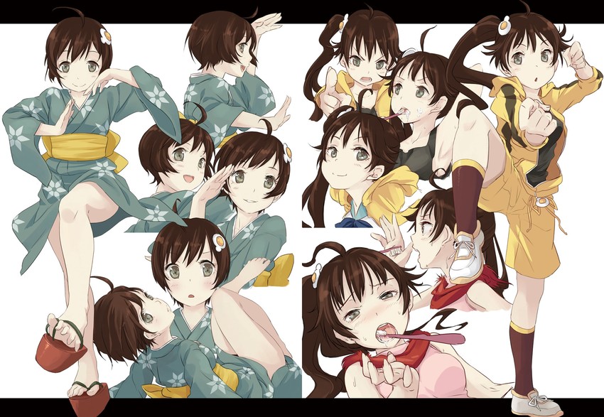 araragi karen and araragi tsukihi (monogatari and 1 more) drawn by hpflower