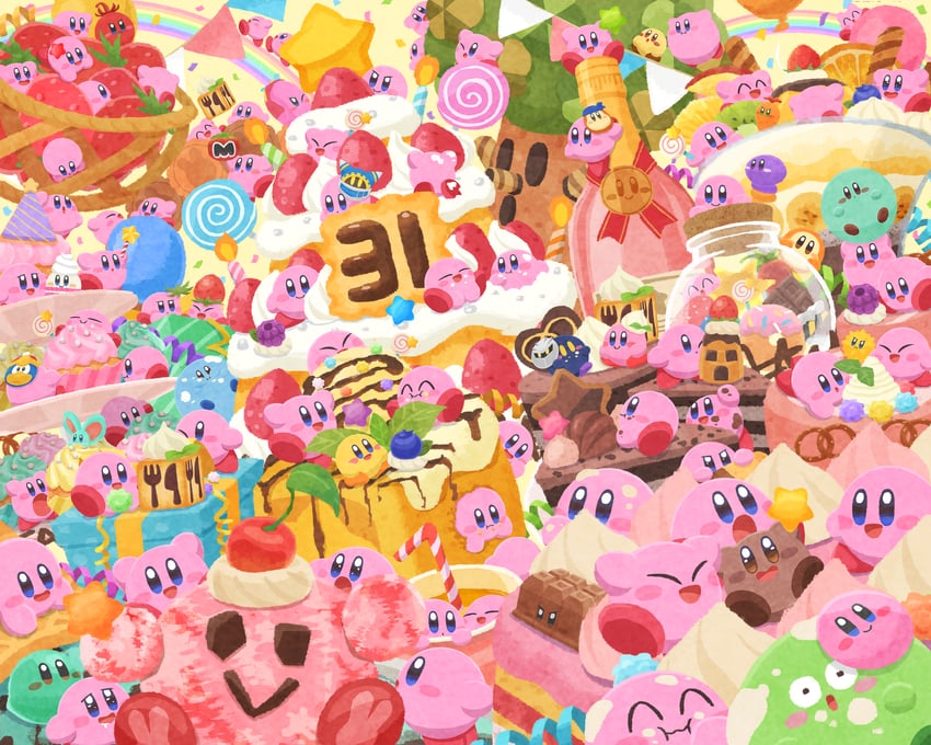 kirby, meta knight, waddle dee, king dedede, magolor, and 12 more (kirby and 1 more) drawn by miclot