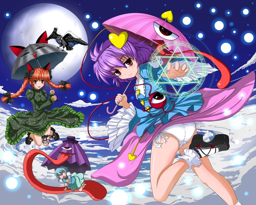 komeiji satori, kaenbyou rin, reiuji utsuho, and tatara kogasa (touhou) drawn by kado