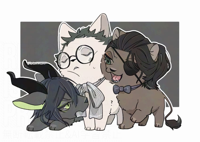 leona kingscholar, malleus draconia, and trey clover (twisted wonderland) drawn by raccoonlot