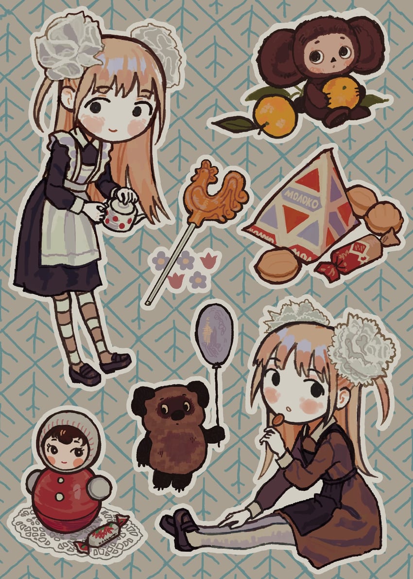 pooh, nika, and cheburashka (winnie the pooh and 1 more) drawn by io_(onisarashi)