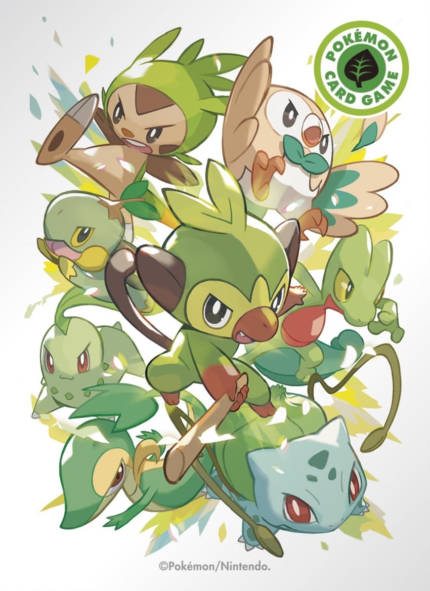 rowlet, bulbasaur, snivy, chikorita, grookey, and 3 more (pokemon and 1 more)