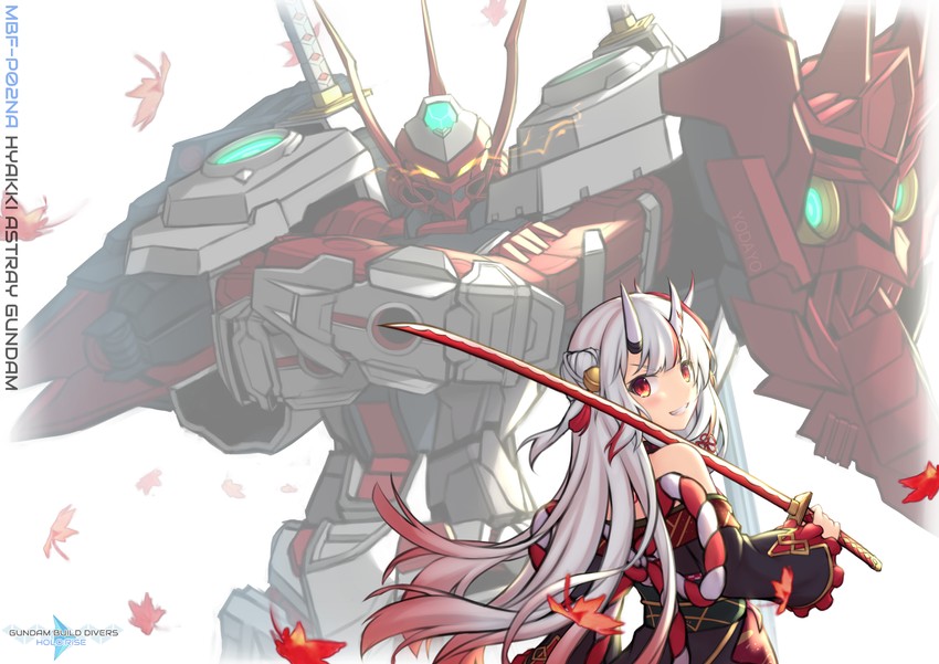 nakiri ayame, sengoku astray gundam, and gundam astray mirage frame (hololive and 7 more) drawn by pinguinkotak