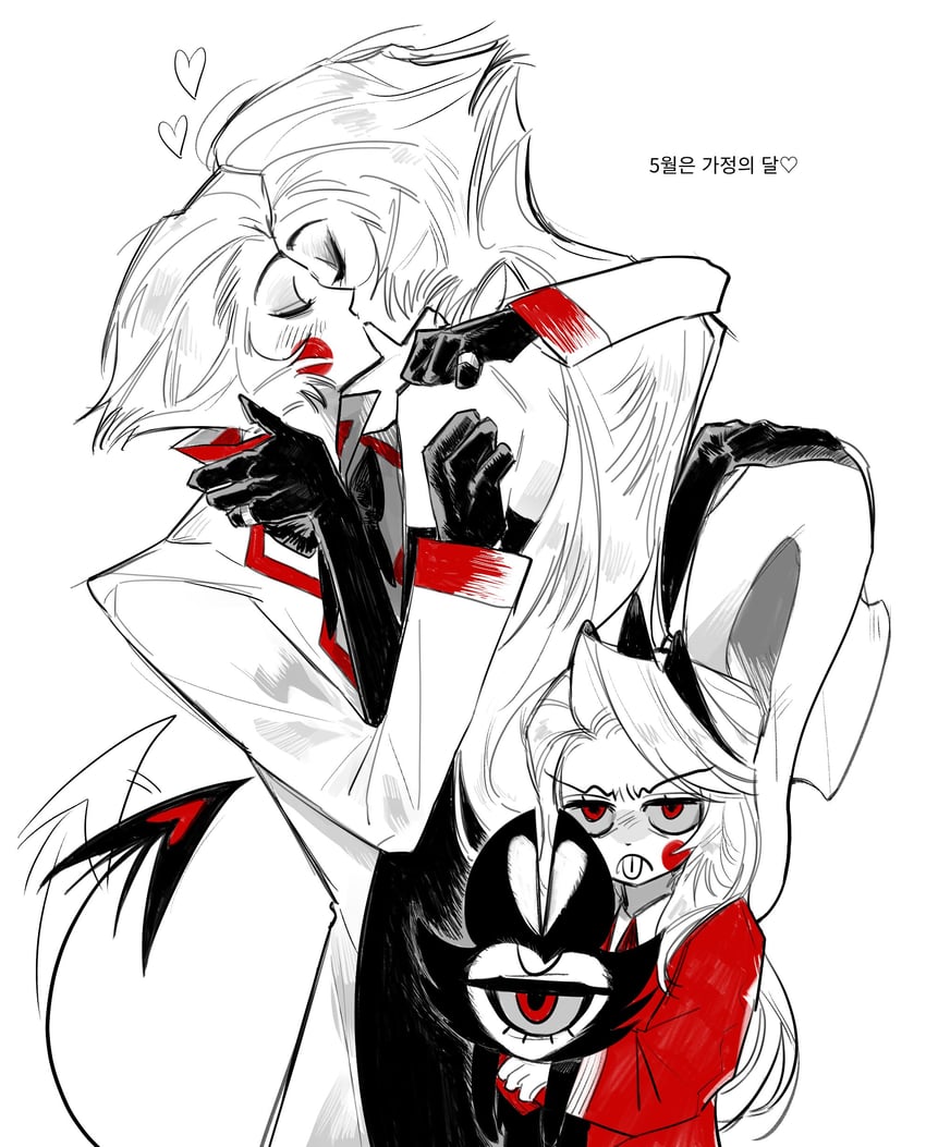 lucifer morningstar, charlie morningstar, lilith, and keekee (hazbin hotel) drawn by tppiiiiqqt