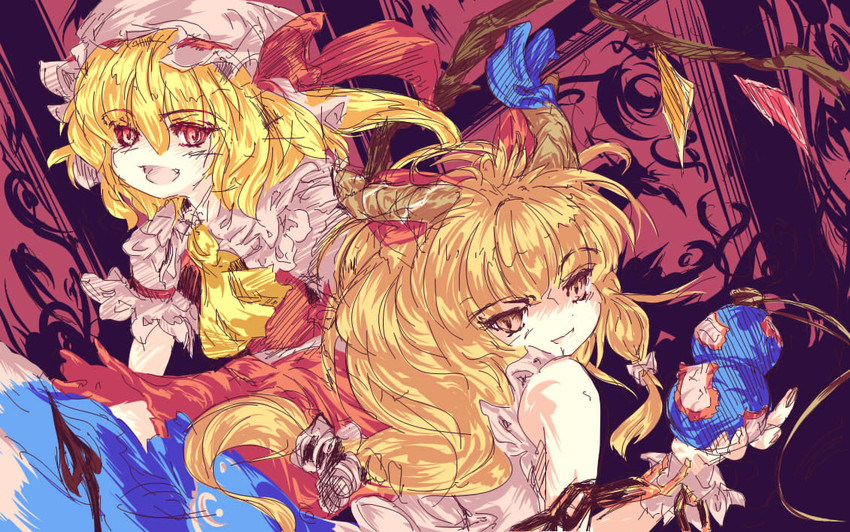 flandre scarlet and ibuki suika (touhou) drawn by nine_(suifla)