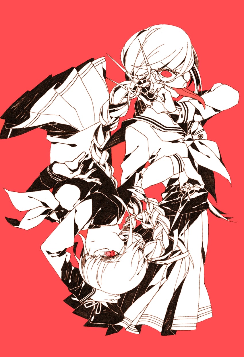 fukawa toko, pekoyama peko, and genocider shou (danganronpa and 2 more) drawn by nennen_(nene19515)
