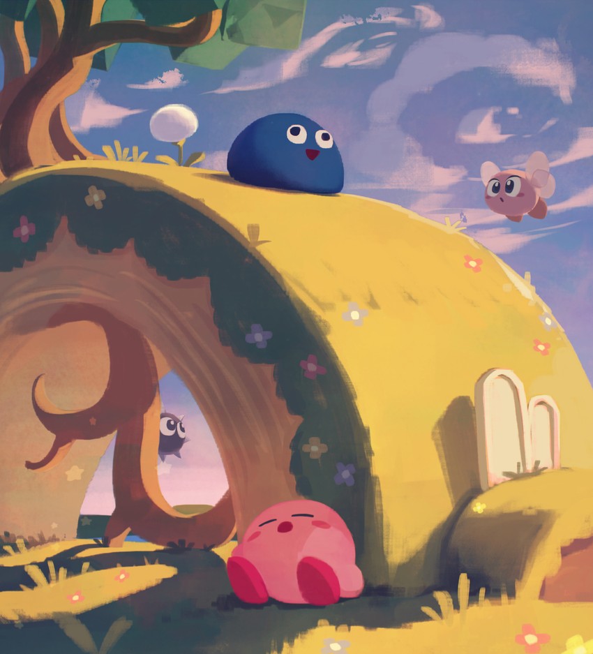 kirby, gooey, bronto burt, and gordo (kirby and 1 more) drawn by suyasuyabi