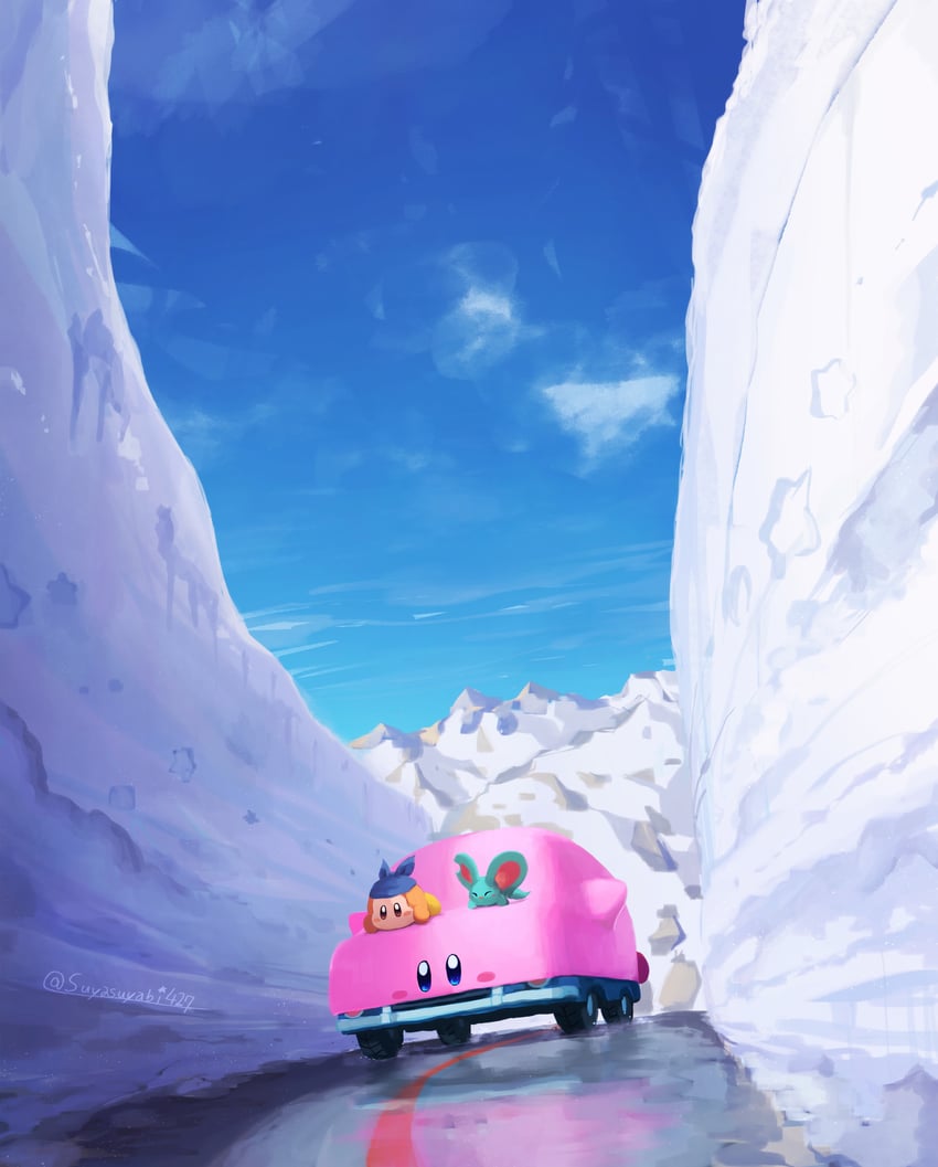 kirby, bandana waddle dee, elfilin, and car mouth (kirby and 1 more) drawn by suyasuyabi