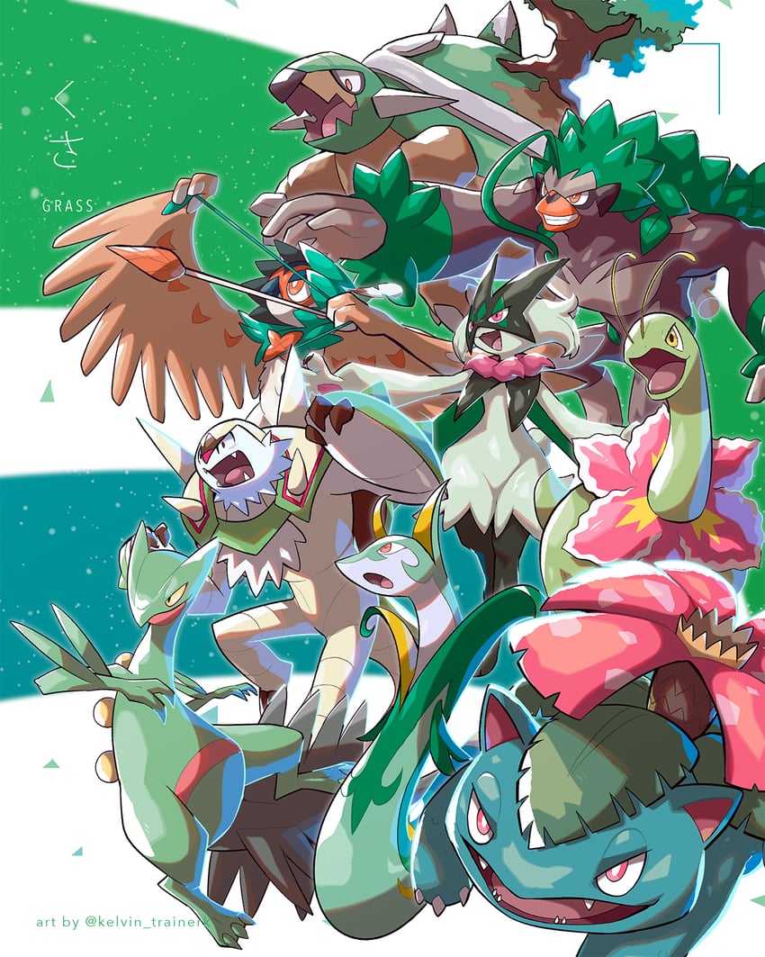 meowscarada, venusaur, serperior, decidueye, sceptile, and 4 more (pokemon) drawn by kelvin-trainerk