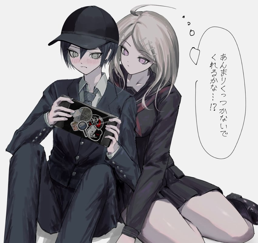 saihara shuichi, akamatsu kaede, and monokuma (danganronpa and 1 more) drawn by sukizukiko
