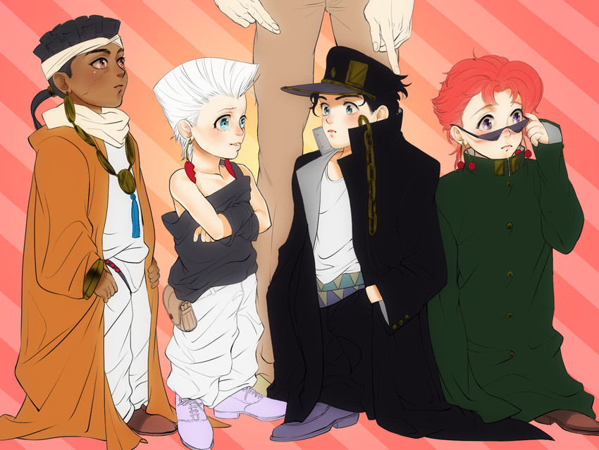 kujo jotaro, kakyoin noriaki, jean pierre polnareff, and mohammed avdol (jojo no kimyou na bouken and 1 more) drawn by m_8a0e