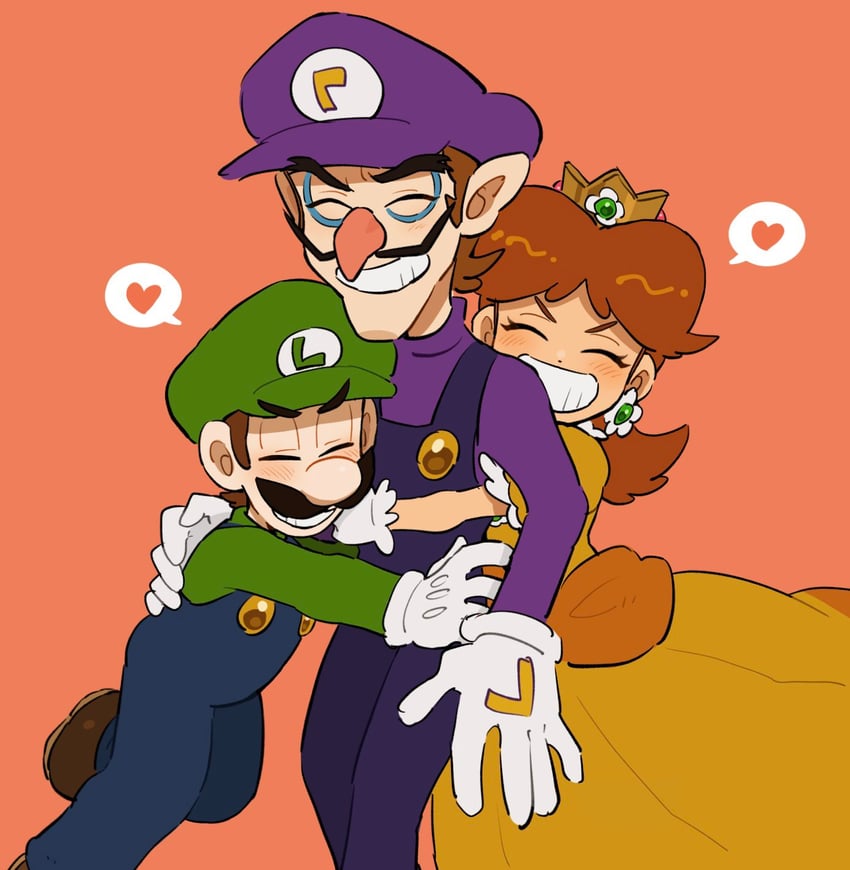 luigi, princess daisy, and waluigi (mario) drawn by mimimi_(mimimim9999)