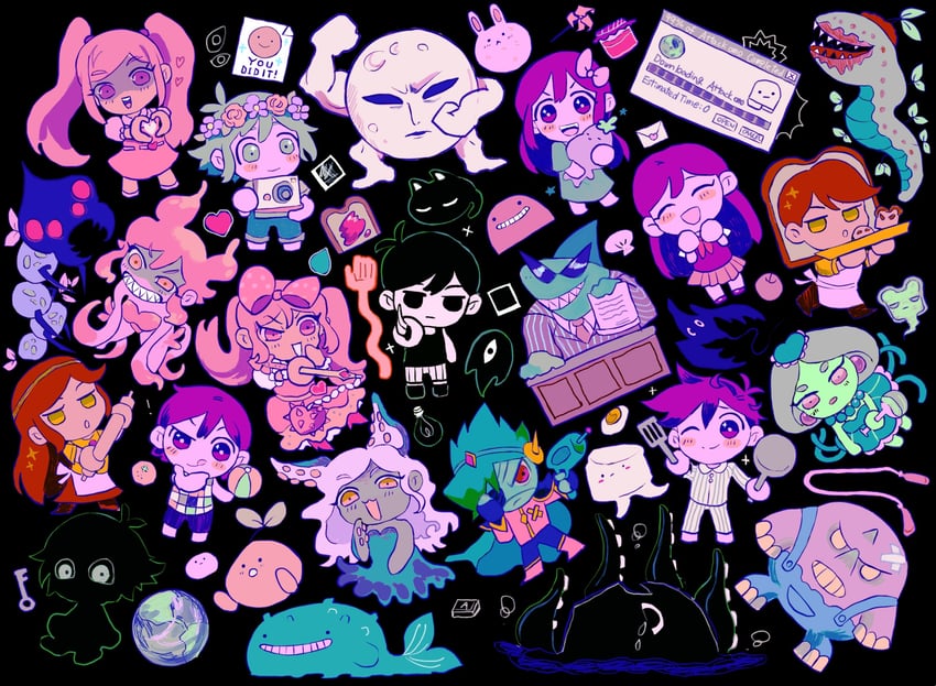 omori, basil, aubrey, mari, kel, and 28 more (omori) drawn by milkymilkyshark
