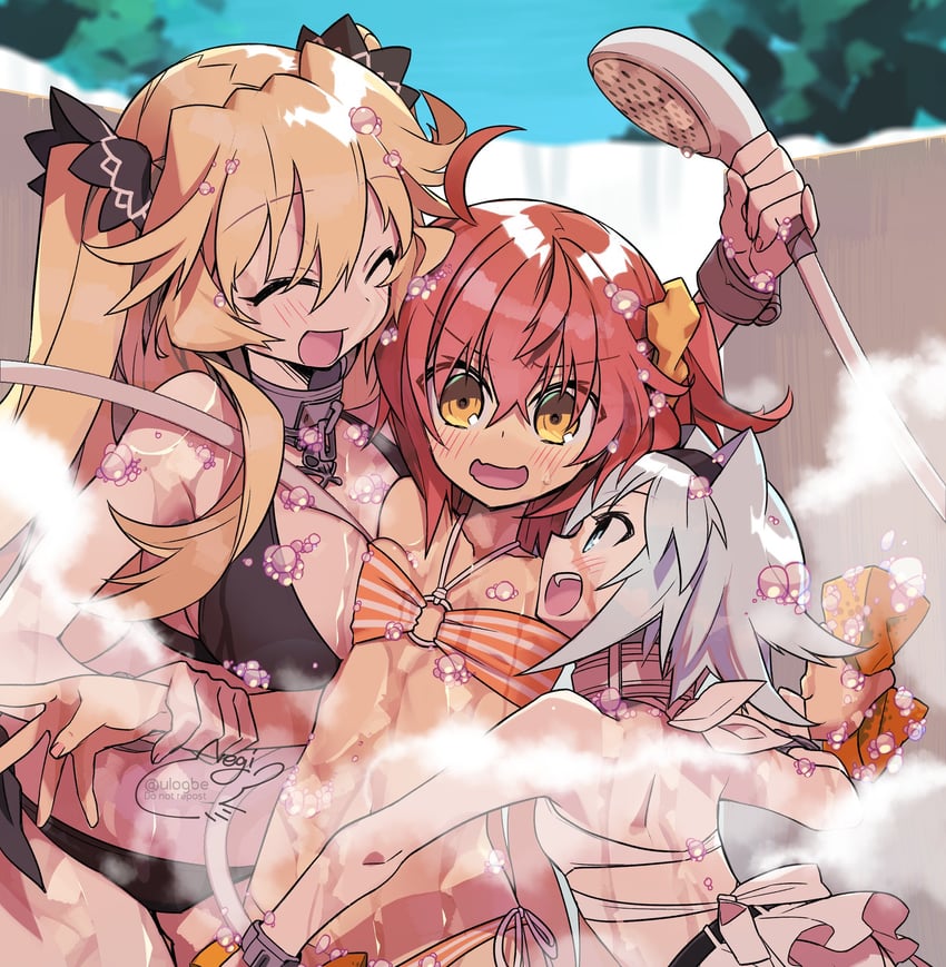 fujimaru ritsuka, anne bonny, and mary read (fate and 1 more) drawn by negi_(ulog'be)