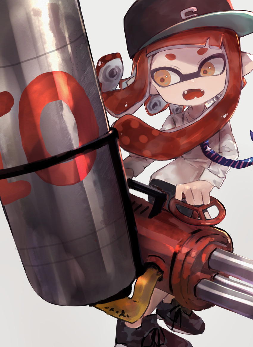 inkling player character and inkling girl (splatoon and 1 more) drawn by higashiya_keiki