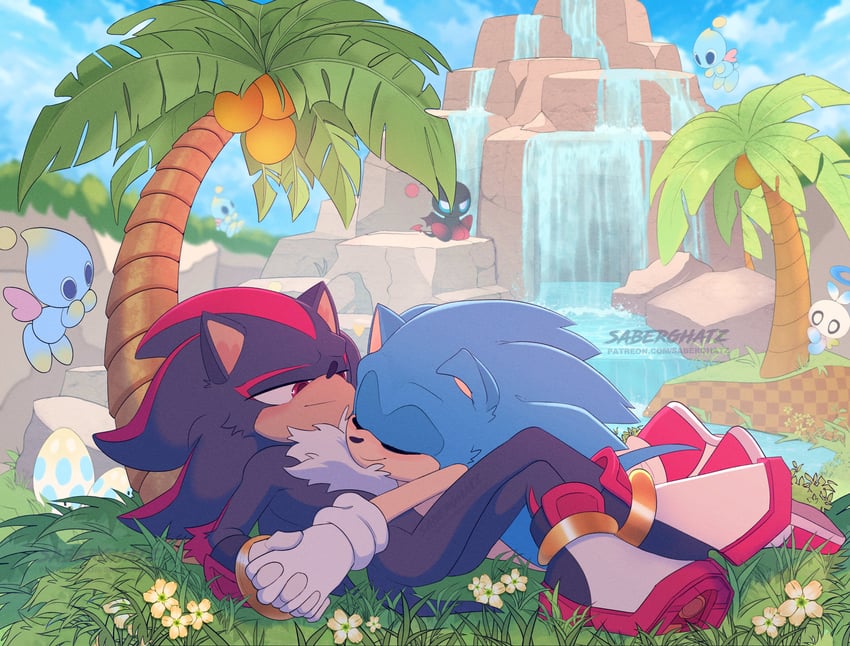 sonic the hedgehog, shadow the hedgehog, neutral chao, dark chao, and hero chao (sonic and 1 more) drawn by saberghatz