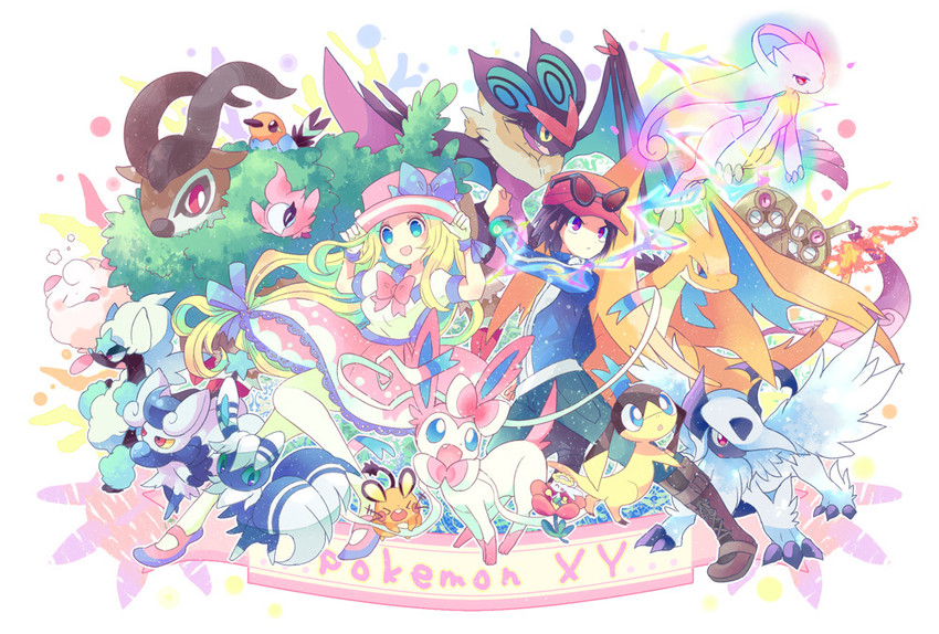 serena, charizard, sylveon, calem, absol, and 15 more (pokemon and 1 more) drawn by cocoloco