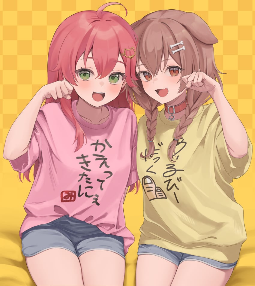 sakura miko and inugami korone (hololive) drawn by hanazawa_ma