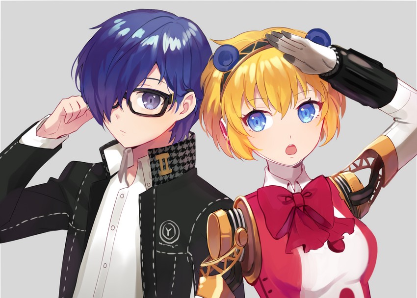 narukami yu, yuuki makoto, aigis, and kuma (persona and 1 more) drawn by byoru